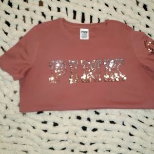 PINK clay colored tshirt with sequin detail. Like new!! Worn Once!